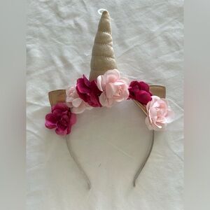 Unicorn Headband with Pink and Cream Flowers